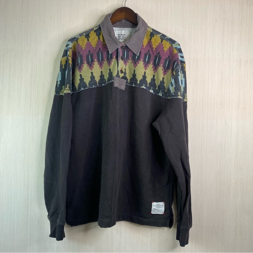 BDG Men’s Heavyweight Craft Pattern Rugby Pullover Multicolored Small (FLAW)